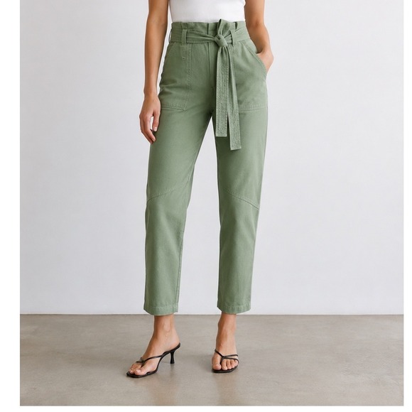 A.L.C. Pants - A.L.C. Cobin Pant Green Paperbag Waist Linen Blend Minimalist Chic 00